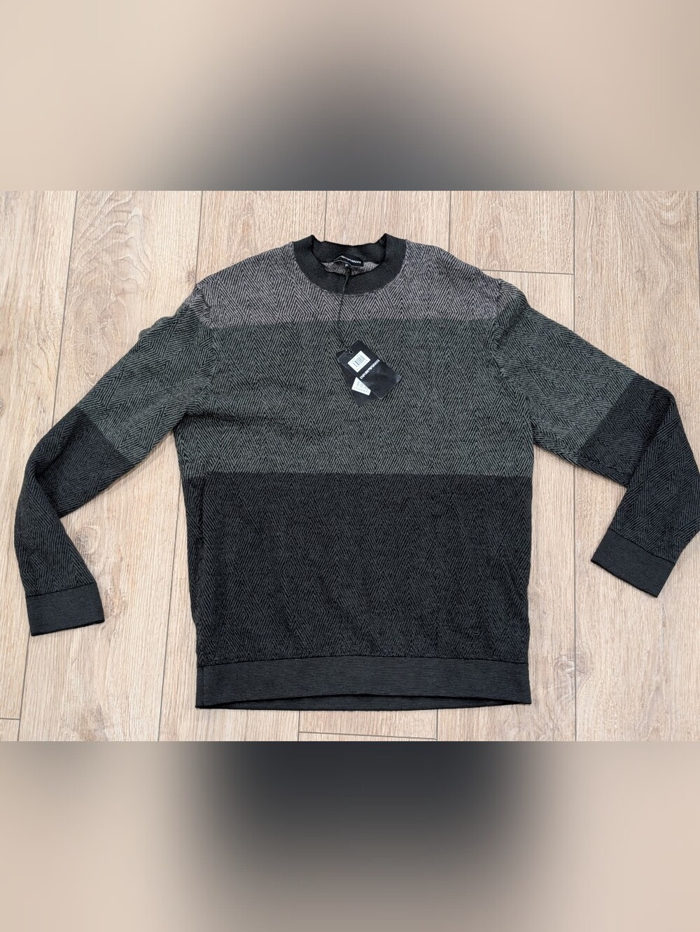 Men's Crewneck Stripe Texture Sweater - Charcoal/Gray